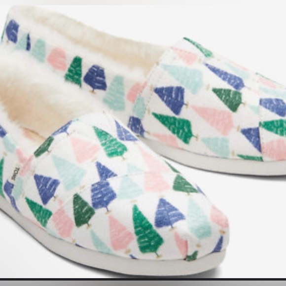 Paper Source Shoes - TOMS X Paper Source White Bottle Brush Trees Alpargata Ortholite Slip-On 8.5